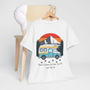Mama Cat shirt RV Camping With Cats T-Shirt Adventure Cat Forest Graphic Tee Nomad Life Clothing RV Travel Gift, Outdoor Cat Mama Shirt image 2