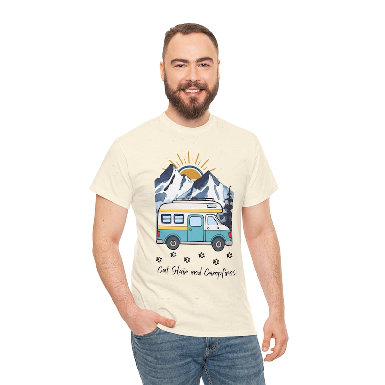 Cat Hair and Campfire Shirt, RV Camping with Cats T-Shirt Funny Cat Lover Adventure Tee Forest and Campfire Graphic Nomad Life Clothing image 6