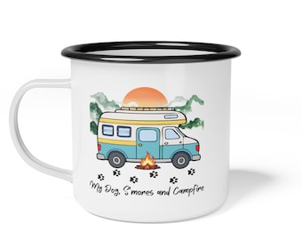 My Dog S'mores and Campfire Enamel Camp Cup | Camper Van Camping Design, Camping Cup, Outdoor cup, RV Travel cup
