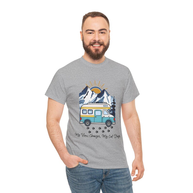 My Views Change But Cats Stay Shirt, RV Camping With Cats T-Shirt, Adventure Cat Forest Graphic Tee, Nomad Life Clothing, RV Travel Gift image 4