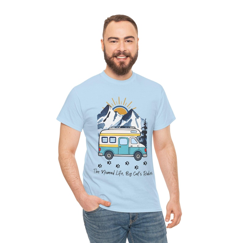 RV reizen kattenliefhebber cadeau, nomad leven door katten regels shirt, camper kamperen met katten tshirt, avontuur kattenbos grafisch T-shirt grappig nomad leven top afbeelding 9