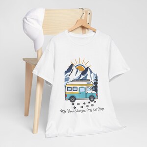 My Views Change But Cats Stay Shirt, RV Camping With Cats T-Shirt, Adventure Cat Forest Graphic Tee, Nomad Life Clothing, RV Travel Gift image 2