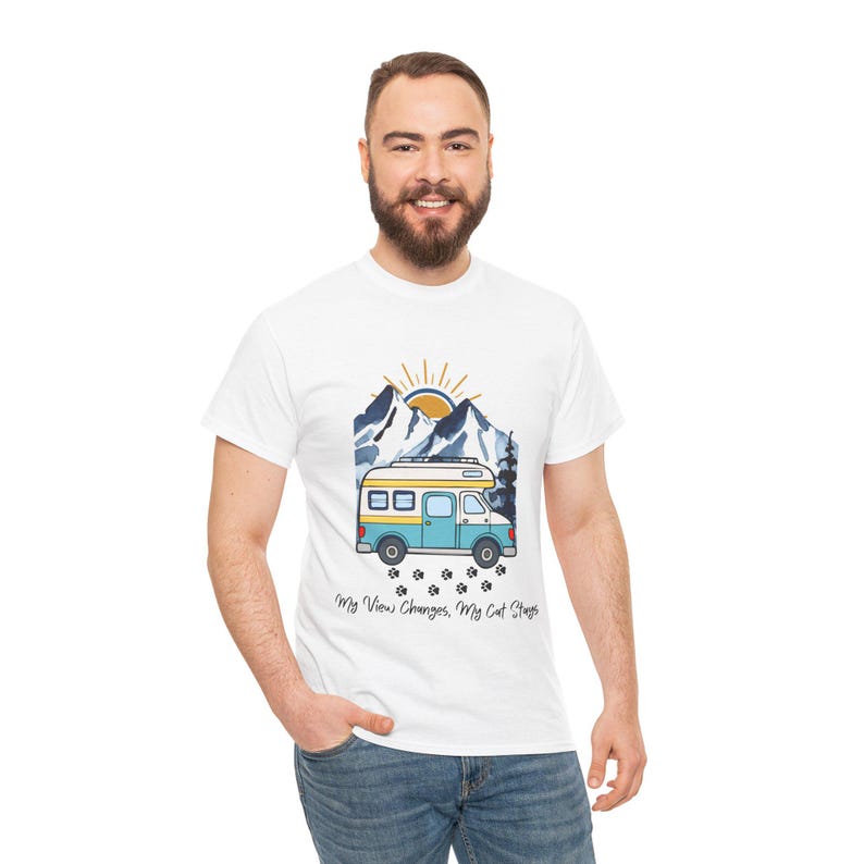 My Views Change But Cats Stay Shirt, RV Camping With Cats T-Shirt, Adventure Cat Forest Graphic Tee, Nomad Life Clothing, RV Travel Gift image 1