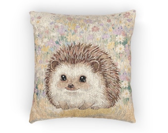 Cute Hedgehog Woven Pillow | Animal Nursery Cushion, Woodland Nursery Pillow, Baby room pillow, Garden pillow, Spring pillow