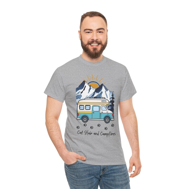 Cat Hair and Campfire Shirt, RV Camping with Cats T-Shirt Funny Cat Lover Adventure Tee Forest and Campfire Graphic Nomad Life Clothing image 4