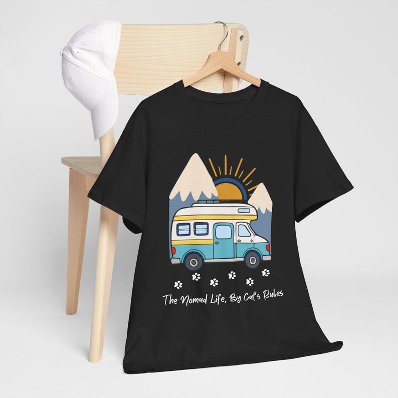 RV Travel Cat Lover Gift, Nomad Life By Cats Rules Shirt, RV Camping With Cats tshirt, Adventure Cat Forest Graphic Tee Funny Nomad Life Top image 2