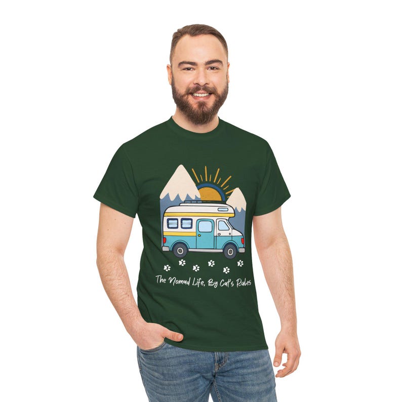 RV Travel Cat Lover Gift, Nomad Life By Cats Rules Shirt, RV Camping With Cats tshirt, Adventure Cat Forest Graphic Tee Funny Nomad Life Top image 11