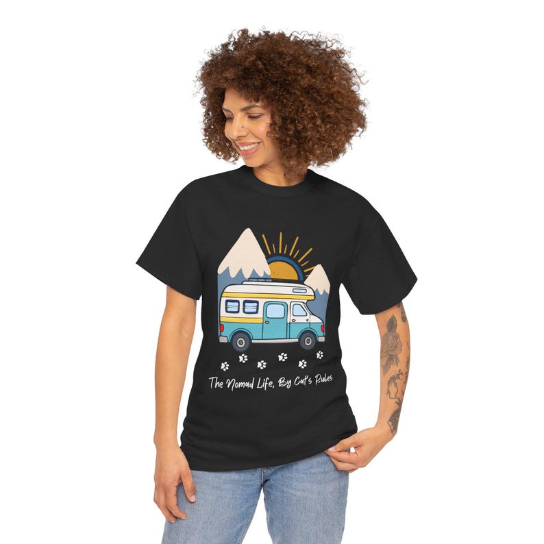 RV Travel Cat Lover Gift, Nomad Life By Cats Rules Shirt, RV Camping With Cats tshirt, Adventure Cat Forest Graphic Tee Funny Nomad Life Top image 3