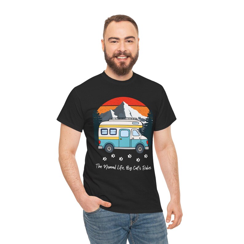 RV Travel Cat Lover Gift, Nomad Life By Cats Rules Shirt, RV Camping With Cats tshirt, Adventure Cat Forest Graphic Tee Funny Nomad Life Top image 1