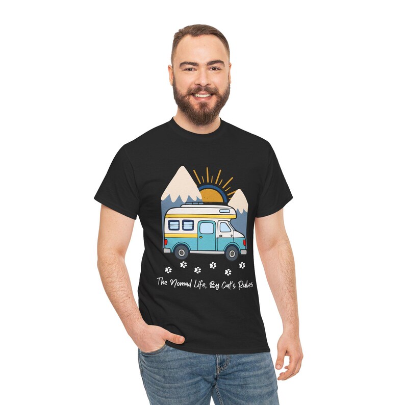 RV Travel Cat Lover Gift, Nomad Life By Cats Rules Shirt, RV Camping With Cats tshirt, Adventure Cat Forest Graphic Tee Funny Nomad Life Top image 1