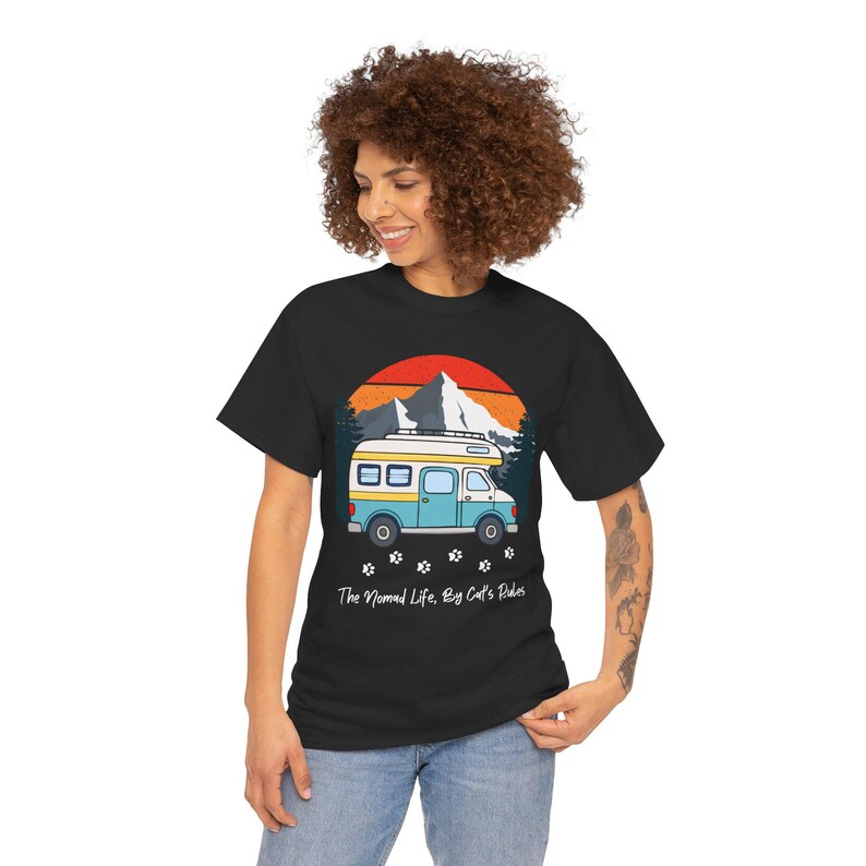 RV Travel Cat Lover Gift, Nomad Life By Cats Rules Shirt, RV Camping With Cats tshirt, Adventure Cat Forest Graphic Tee Funny Nomad Life Top image 3