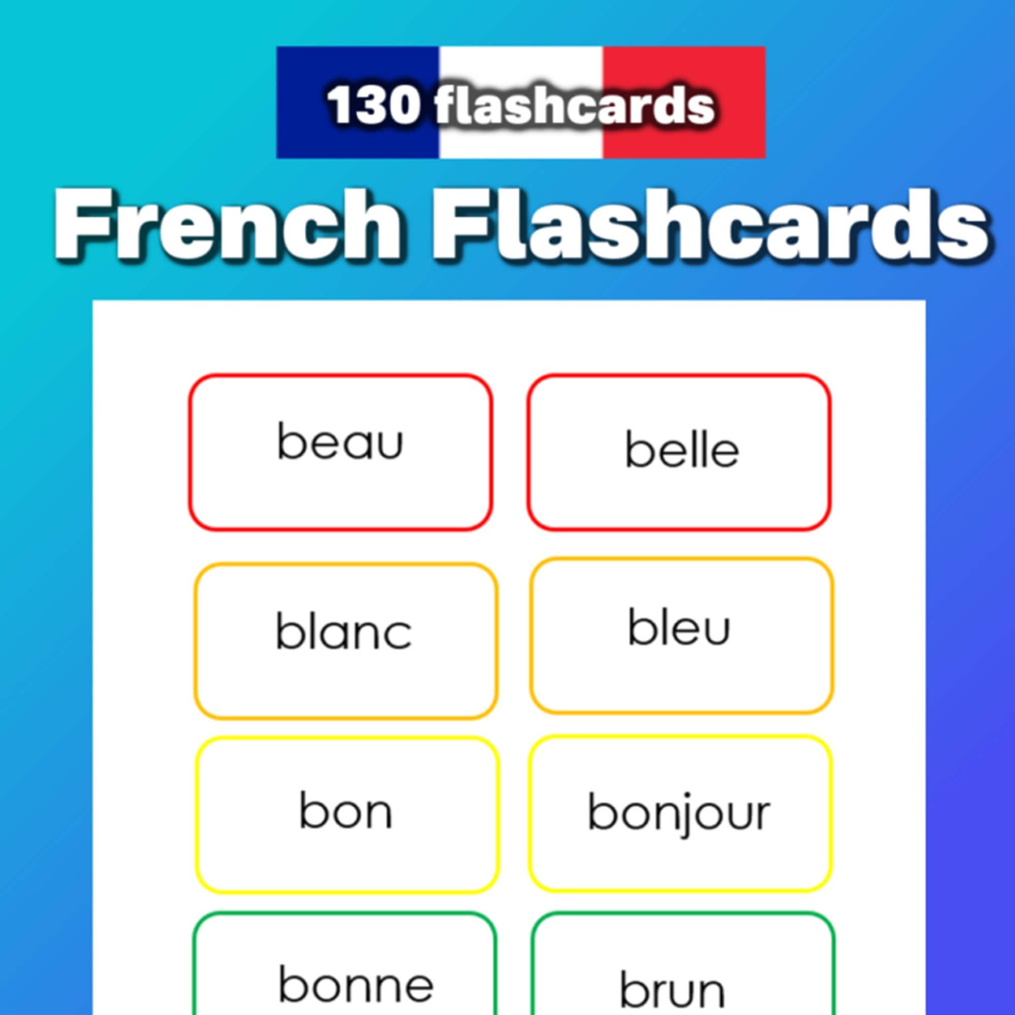 130 Printable French Flash Cards - Sight Words - First Grade - Second ...