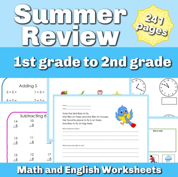 first grade summer review worksheets grade 1 to grade 2 etsy