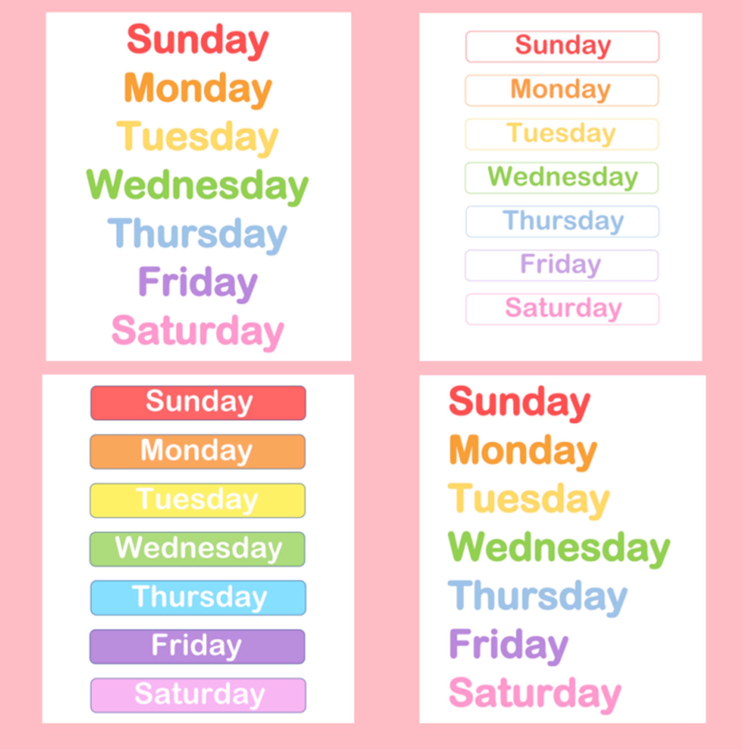 4 Days of the Week Printable Posters - 4 Versions - Classroom Wall Art ...