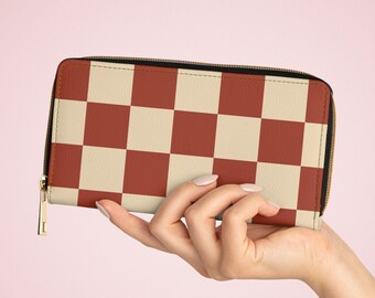 Portfel w kratkę retro Boho damski portfel ze sztucznej skóry portfel do ręki portfel z wieloma kieszeniami portfel podróżny prezent dla niej