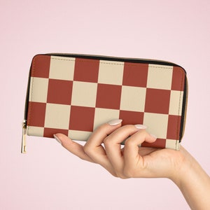 Retro Karierte Geldbörse Boho Damen Geldbörse Kunstleder Hand Geldbörse Multi-Taschen-Geldbörse Reise-Geldbörse Geschenk für Sie