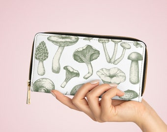 Mushroom Wallet Boho Wallet Zipper Wallet Plant Lover Wallet Vintage Fungi Lover Design Travel Wallet with Multi Pockets Womens Wallet