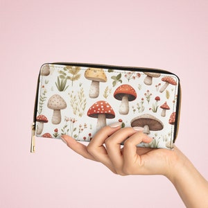 Mushroom Wallet: Cottagecore Faux Leather Zip Around Wallet