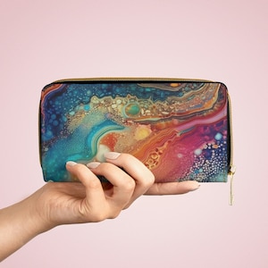 Regenboog Agaat Rits Portemonnee Boho Regenboog Portemonnee Dierproefvrij Kunstleer Portemonnee Multi Pocket Portemonnee Voor Reiskaarthouder Portemonnee