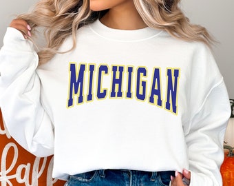 Michigan Sweatshirt: Retro College Font, Oversized Crewneck