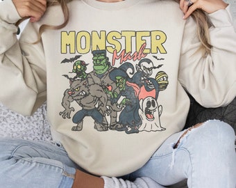 Monster Mash Halloween Sweatshirt Retro Vintage Halloween Rundhals Halloween Sweatshirt Plus Größe Y2K Sweatshirt Spooky Saison Bestseller