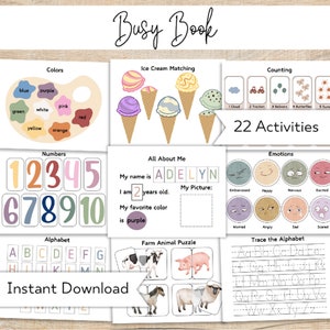 Busy Book for Kids - Homeschool Printable Morning Menu - Quiet Book - Preschool Activities -Printable Toddler Activities