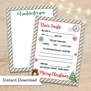 Carta a Papá Noel imprimible - Carta para niños a Papá Noel - Actividad navideña para niños - Descarga instantánea de Navidad