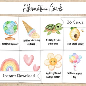 Cartes d'affirmation pour les enfants - 36 cartes d'affirmation imprimables - Cartes d'encouragements positifs - Cartes de boîte à lunch - Affirmations quotidiennes pour enfants