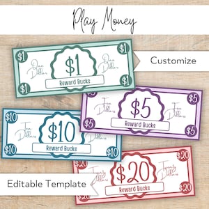 Druckbares Spielgeld - Bearbeitbare Belohnung Bucks - Anpassbare Verhalten Bucks - Pretend Spielgeld - Klassenzimmer Bucks - Druckbare Mom Bucks