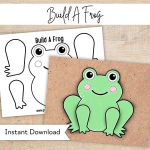 Frosch druckbares Handwerk - Bauen Sie einen Frosch-Sommeraktivität für Kinder - Vorschulfrühling druckbar - Vorschulaktivitätszentrum - Sommerhandwerk