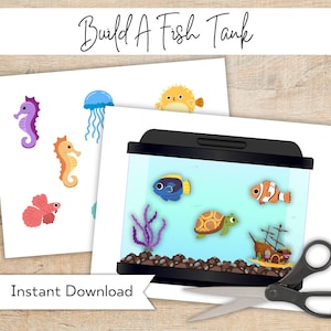 Bauen Sie ein druckbares Fischbehälter-Fertsche - Bauen Sie eine Fischbehälter-Aktivität für Kinder - Vorschuldruckvorlage - Vorschulaktivitätszentrum - Sommerhandwerk