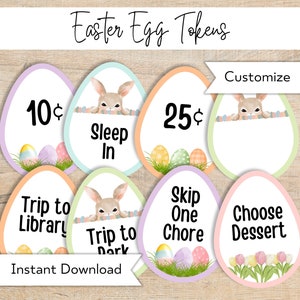 Easter Egg Reward Tokens Printable - Easter Egg Hunt Coupons - Printable Easter Egg Fillers - Blank Customizable Easter Egg Tokens