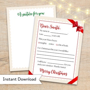 Carta a Papá Noel imprimible - Carta para niños a Papá Noel - Actividad navideña para niños - Descarga instantánea de Navidad