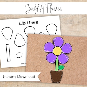 Blumen Druckbares Handwerk - Bauen Sie eine Blume Frühlingsaktivität für Kinder - Vorschulfrühlingsdruckbares - Vorschulaktivitätszentrum - Sommerhandwerk