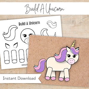 Unicorn Printable Craft - Build a Unicorn Activity for Kids - Preschool Printable - Preschool Activity Center - Unicorn Birthday Party Craft