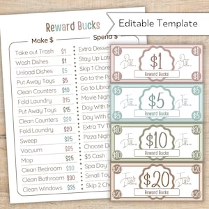 Druckbares Spielgeld - Bearbeitbare Belohnung Bucks - Anpassbare Verhalten Bucks - Pretend Spielgeld - Klassenzimmer Bucks - Druckbare Mom Bucks