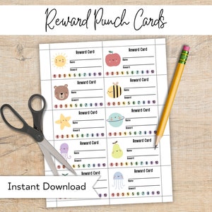 Cartes de récompense imprimables perforées pour enfants - Suivi de comportement personnalisé - Suivi de carte de récompense pour la salle de classe - Suivi de corvées