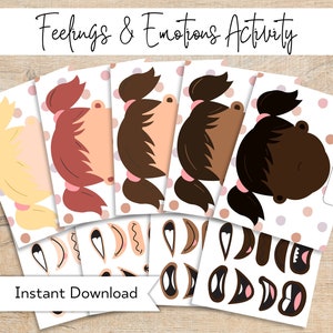 Girls Emotions Activity - Interactive Custom Busy Book Page - Homeschool Printable Morning Menu - Printable Feelings Quiet Book Activities