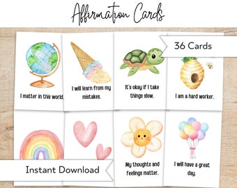Affirmation Cards For Kids - 36 Printable Affirmation Cards - Positive Encouragement Cards - Lunch Box Cards - Kids Daily Affirmations