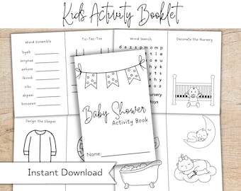 Baby Shower Kids Activity Book - Printable Kids Table Activity Book - Coloring Baby Shower Activities - Baby Shower Games for Kids