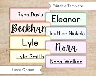 Editable Pastel Name Tag Template – Back to School Classroom (Digital Download)