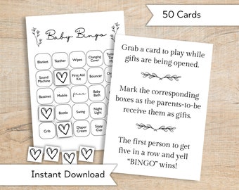 Baby Shower Bingo Cards - Baby Shower Games Bingo - Printable Baby Shower Gifts Bingo Party Game - Minimalist Baby Shower Activity