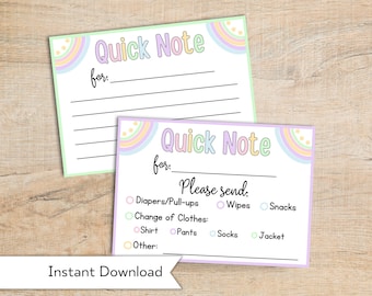 Printable Quick Note for Daycare - School Note Home - Daycare Slip - Teacher Note - Parent Note Home - Pastel Classroom