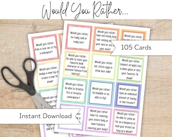Would You Rather Cards For Kids - Road Trip Games For Kids - Family Would You Rather Questions For Kids - Kids Car Games - Family Vacation