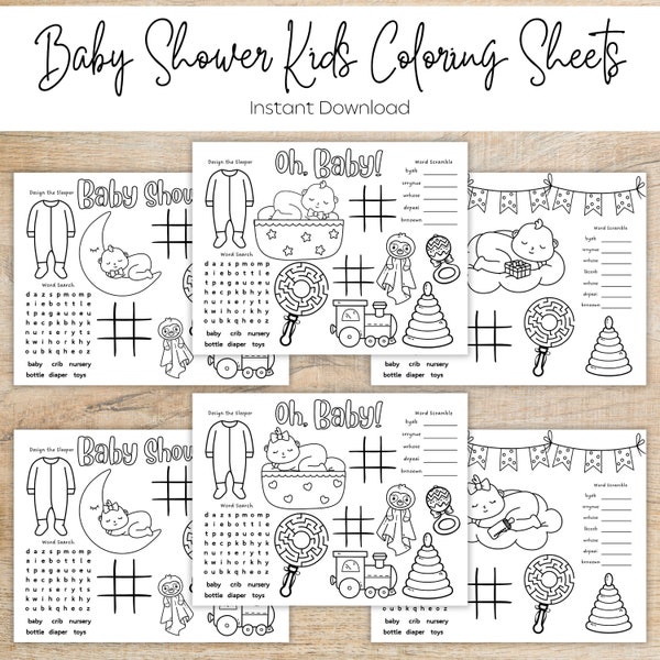 Baby Shower Kids Coloring Sheets - Printable Kids Table Activities - Coloring Baby Shower Activities - Baby Shower Games for Kids