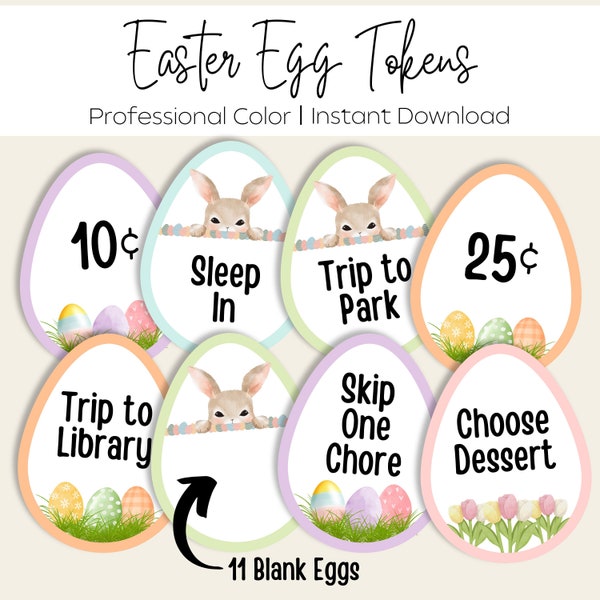 Easter Egg Reward Tokens Printable - Easter Egg Hunt Coupons - Printable Easter Egg Fillers - Blank Customizable Easter Egg Tokens