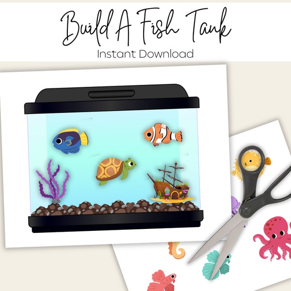 Build A Fish Tank Printable Craft - Build a Fish Tank Activity for Kids - Preschool Printable - Preschool Activity Center - Summer Craft