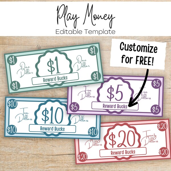 Printable Play Money - Editable Reward Bucks - Customizable Behavior Bucks - Pretend Play Money - Classroom Bucks - Printable Mom Bucks