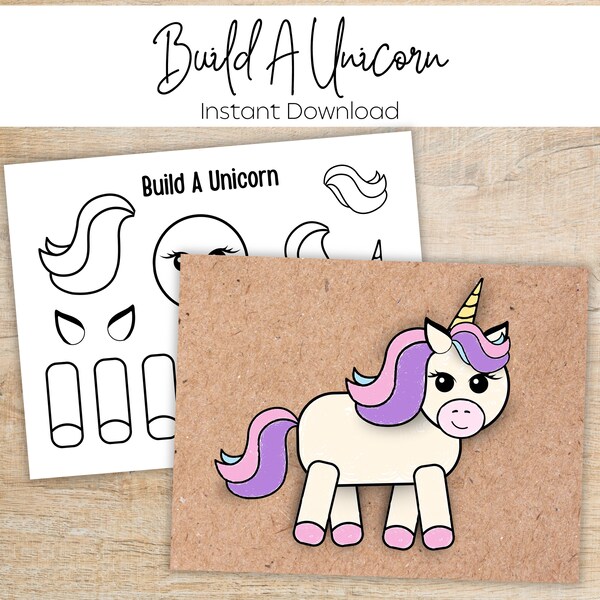 Unicorn Printable Craft - Build a Unicorn Activity for Kids - Preschool Printable - Preschool Activity Center - Unicorn Birthday Party Craft