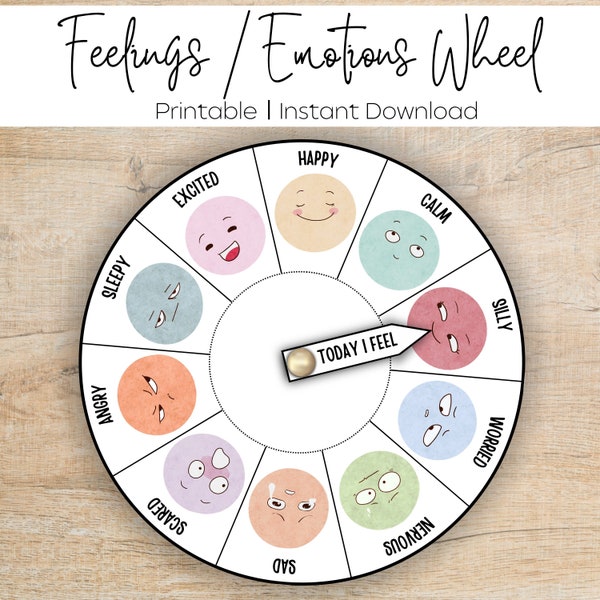 Feelings Emotions Wheel Activity - Printable Emotions Feelings Wheel - Printable Morning Menu - Printable Feelings Circle Time